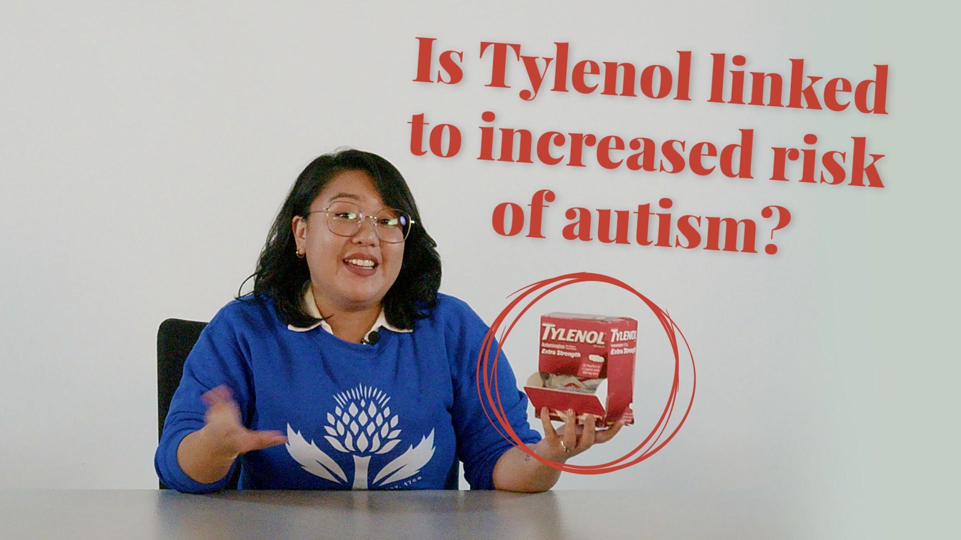 game kk bet - Person in Britannica sweatshirt at table holding a box of Tylenol; big red text reads, “Is Tylenol linked to increased risk of autism?”